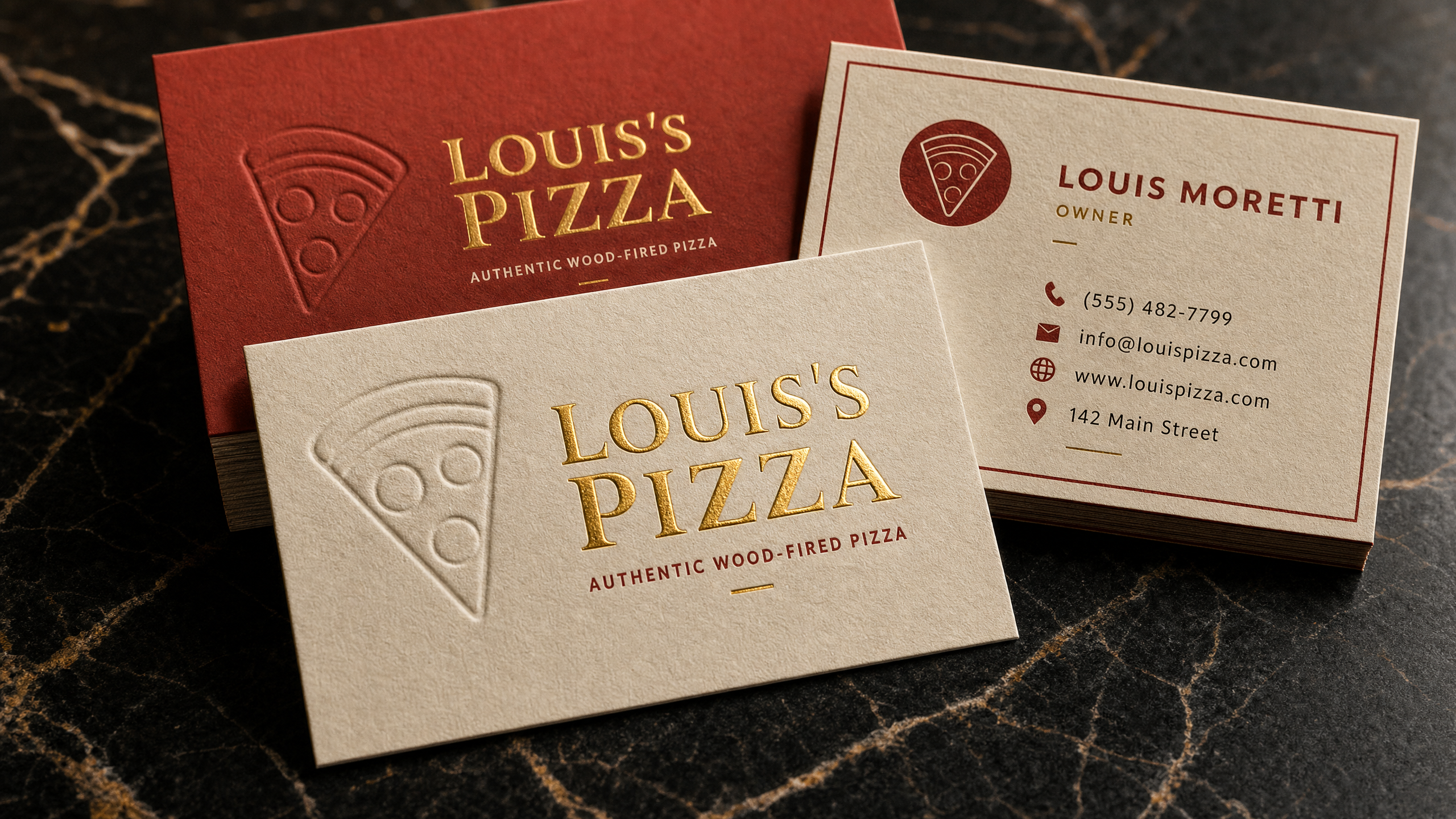 Luxury embossed business card design for Louis's Pizza