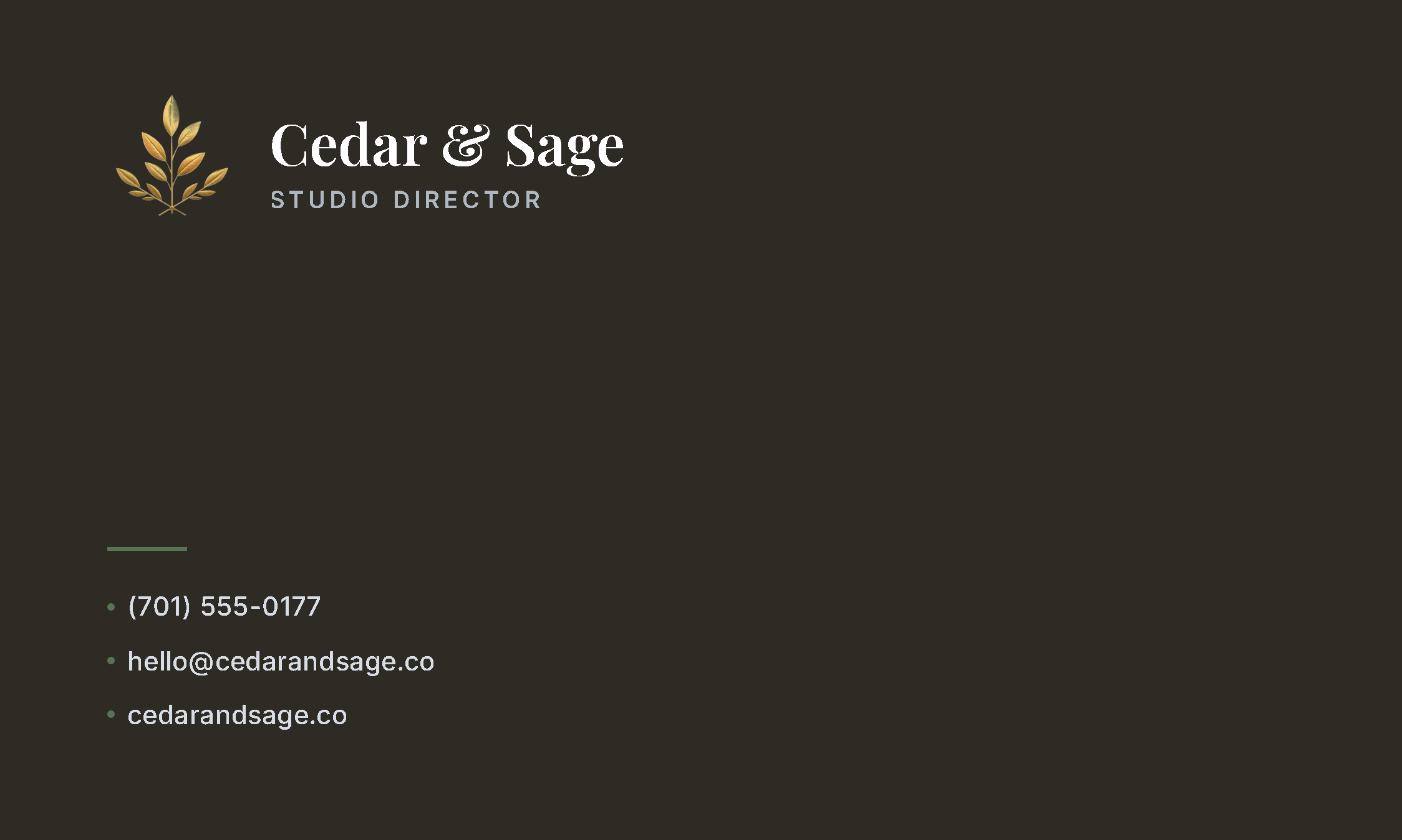 Cedar & Sage business card — front