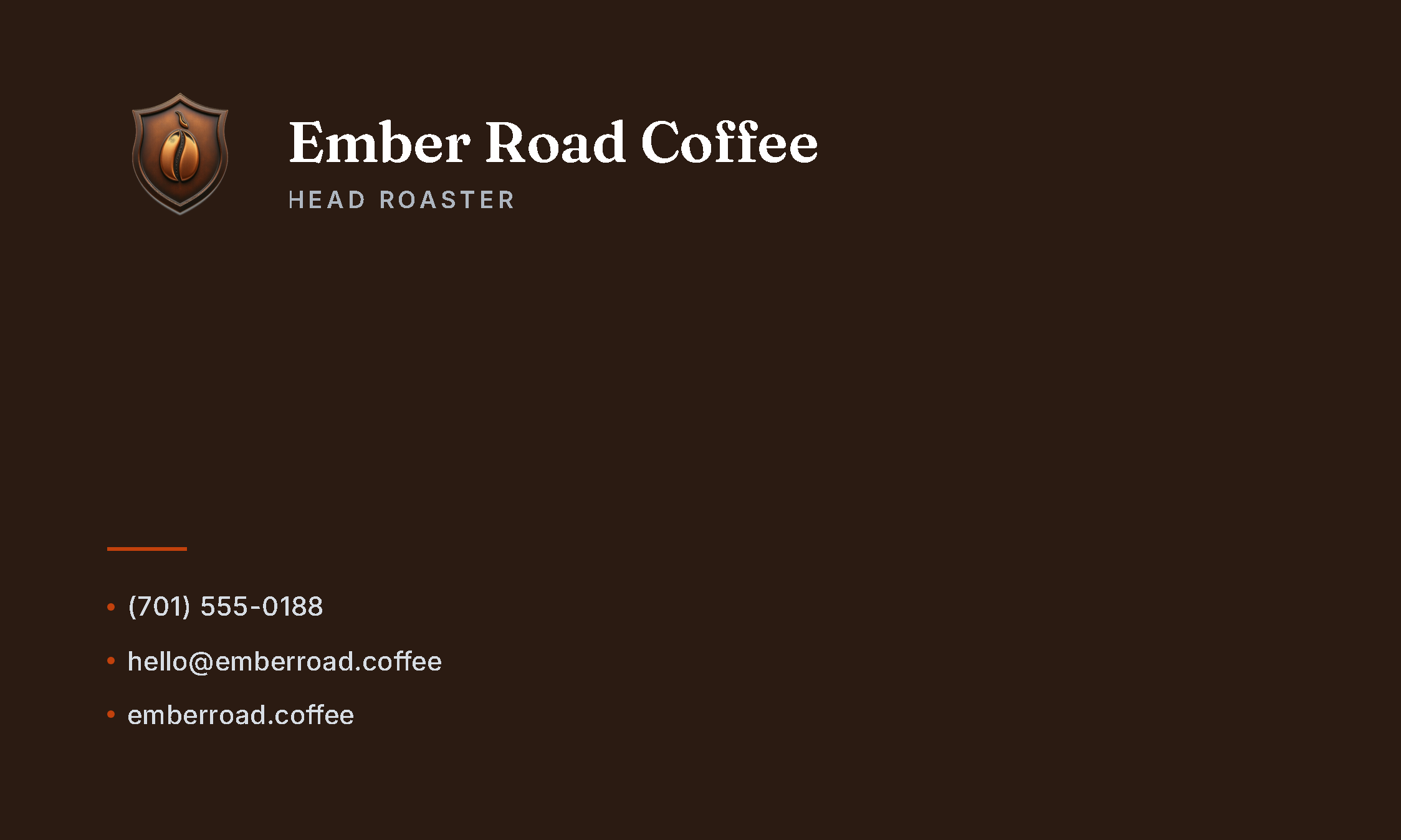 Ember Road Coffee business card — front