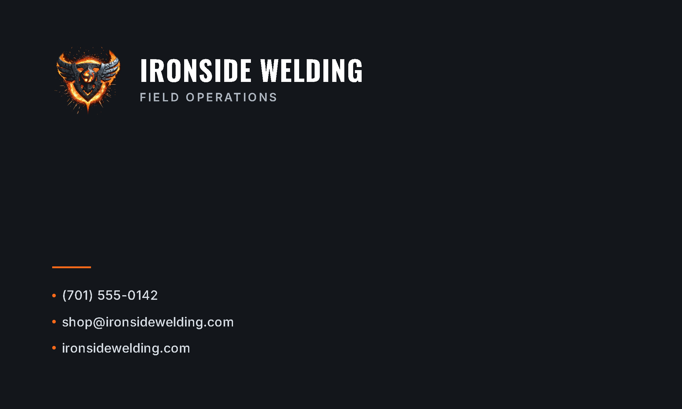 Ironside Welding business card — front